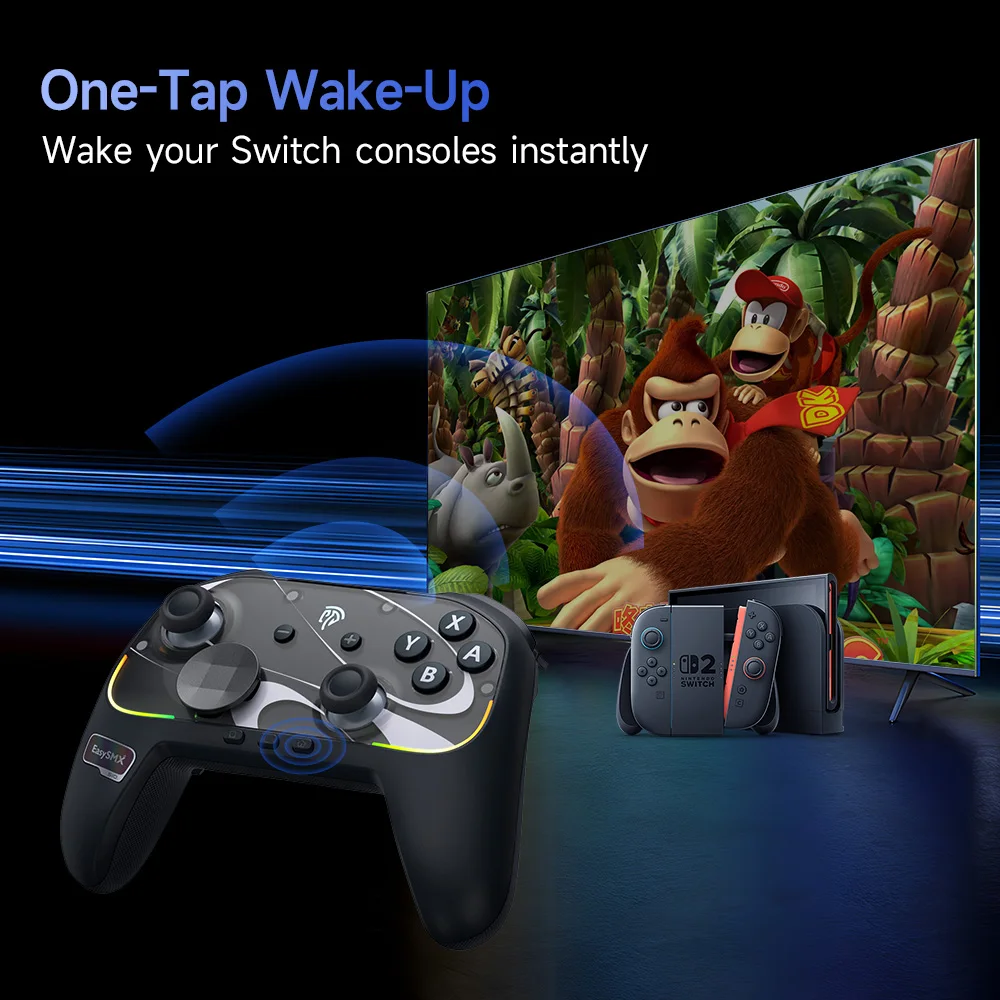 EasySMX S10 Wireless Gamepad TMR Joystick RGB Controller for Switch 1/2 PC Phone Steam, Wake-Up Function