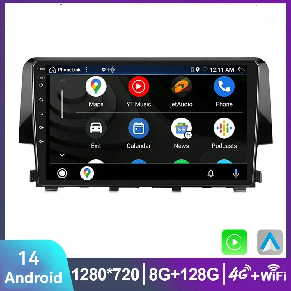 

For Honda Civic 2016 2017 2018 2019 2020 Android 14.0 Car Radio Stereo Multimedia Video Player GPS 4G Wireless Carplay Head Unit