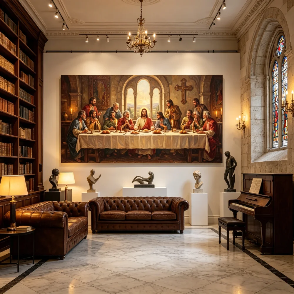 Large Frameless Canvas Wall Art,Last Supper Canvas Wall Art Jesus Apostles Christian Painting Religious Canvas Painting Living R