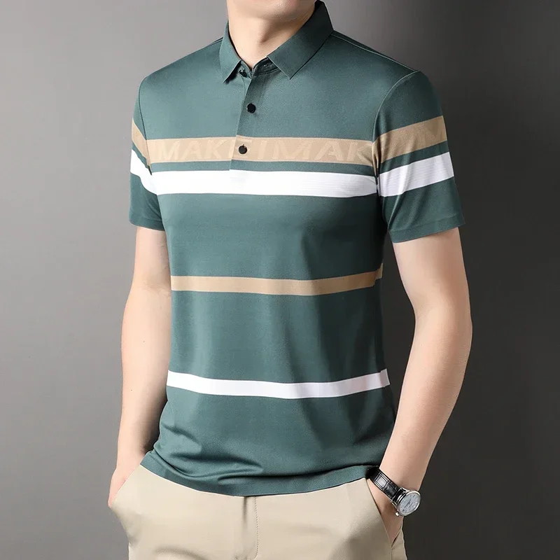 Top Grade Yarn-dyed Non-marking Process Casual Striped Summer Polo Shirts For Men Slim Short Sleeve Tops Fashions Mens Clothes