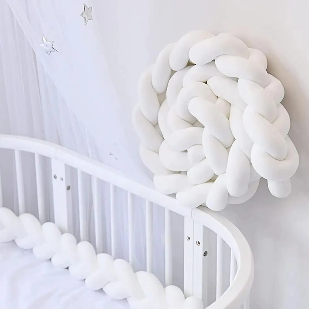 Soft Braided Cot Bumper Breathable Washable Edge and Head Protector Skin-friendly Side Sleeping Pillow Cradle Protector