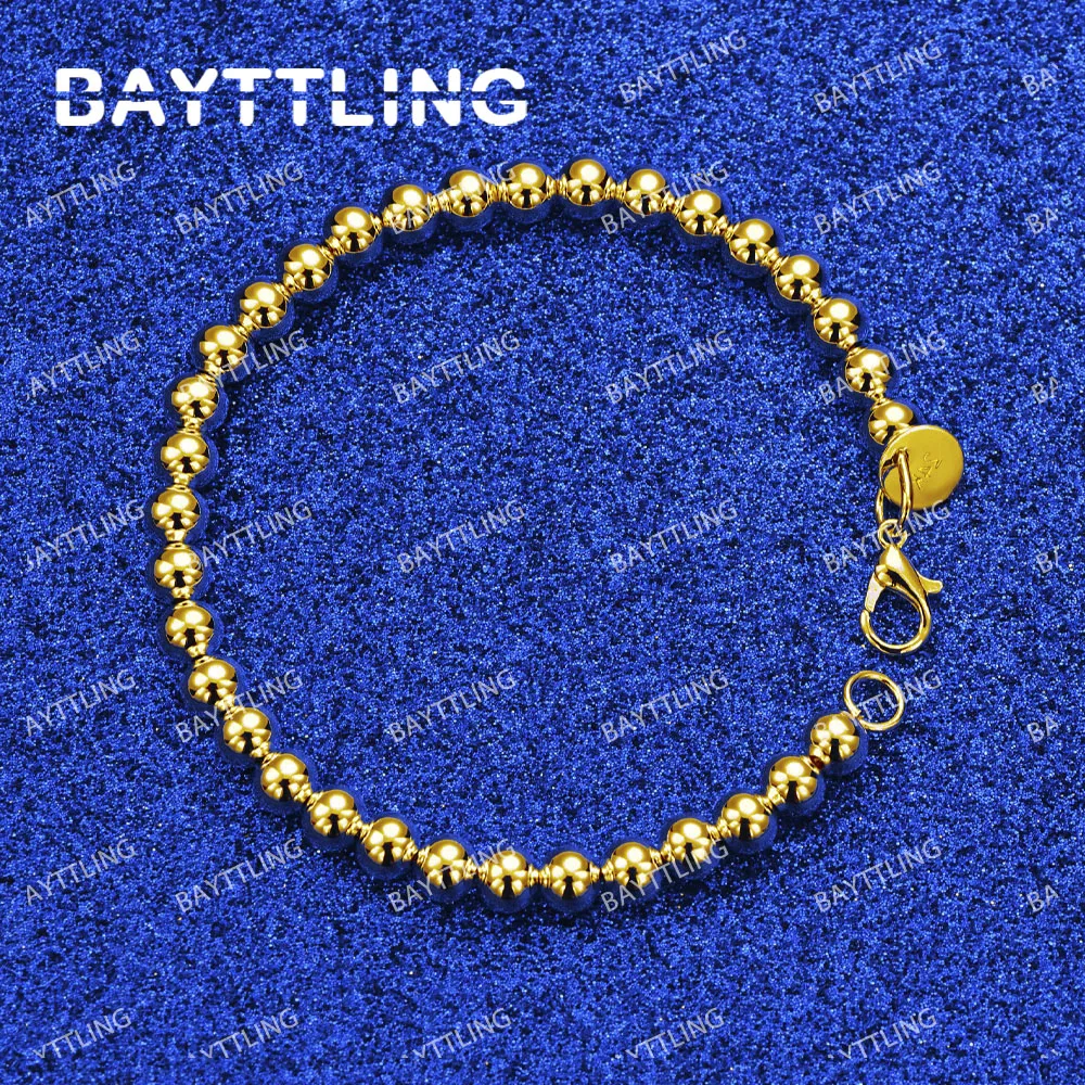 

925 Sterling Silver 18K Gold 6MM 8 Inches Fine Bead Necklace Bracelet For Women Men Fashion Punk Party Jewelry Gift