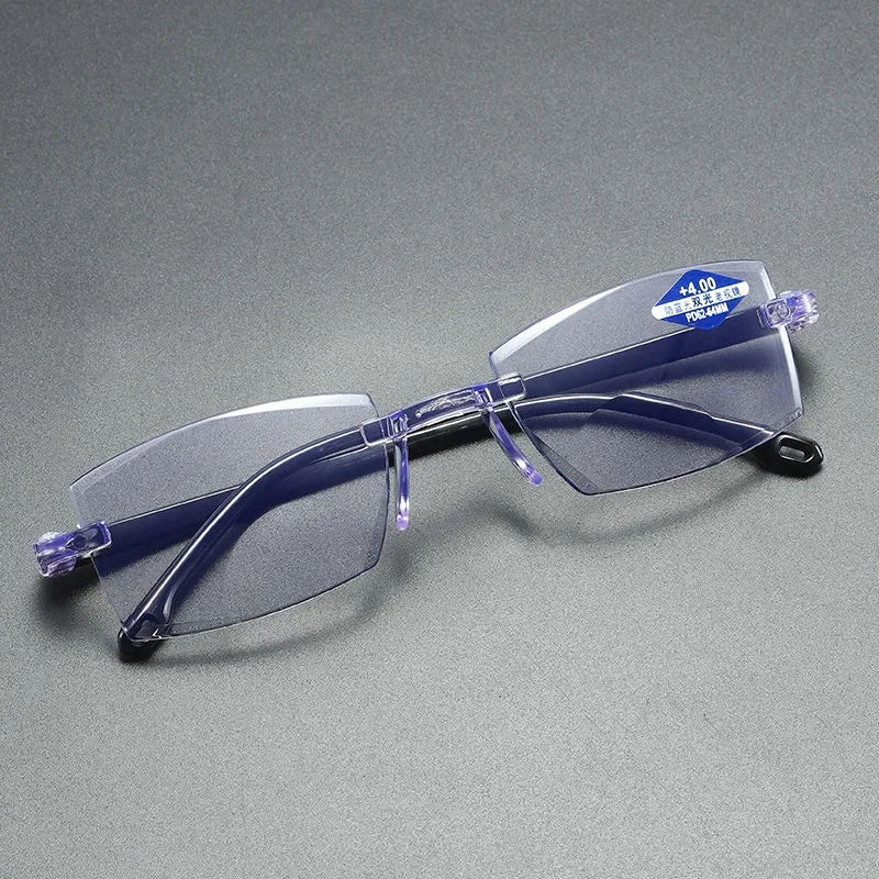 Anti Fatigue Rimless Near and Far Glasses Blue Light Blocking Reading Glasses Men Fashion Multifunctional Far Sight Eyewear