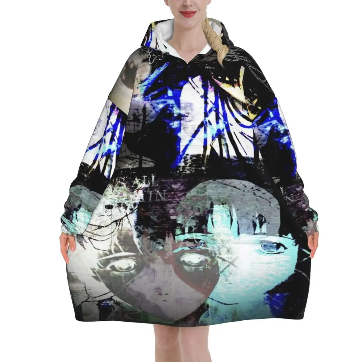 Serial Experiments Lain Lwakura Wearable Blanket Hoodie Warm Cozy Oversize Blanket Sweatshirt Thick Fleece Hooded Blanket