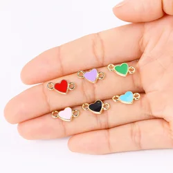 10pcs 13*10mm Mini Coloured Enamel Drip Oil Heart Pendants Double Ring Charms for Jewelry Making Connector Accessoies Material