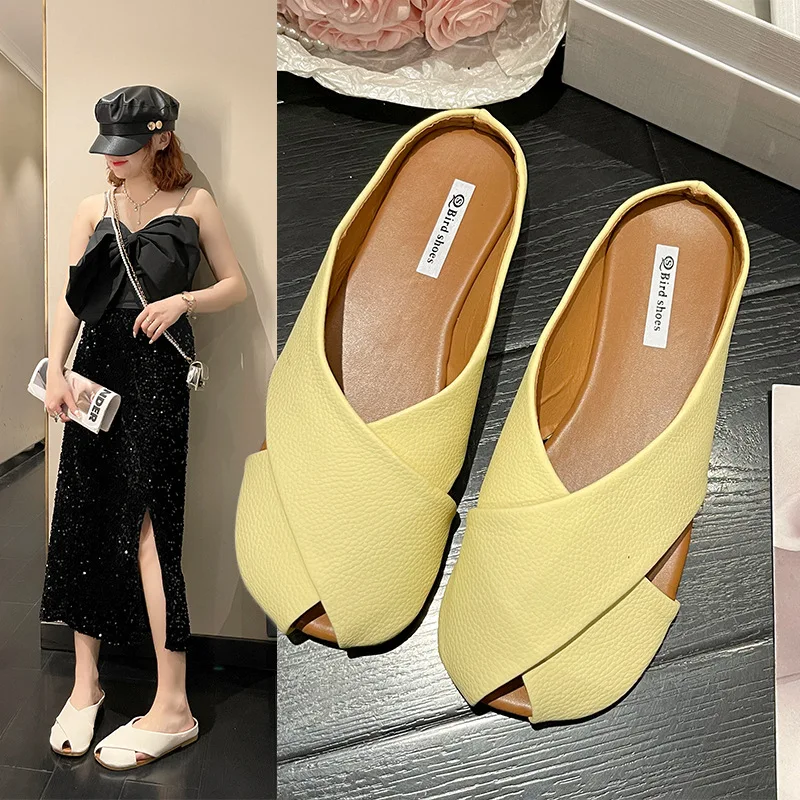 

Custom. Slippers Women's Summer 2025 New Peep Toe Toe Cap Semi Slipper Outer Wear Shallow Mouth Pumps Soft Bottom Slip-on Sandal