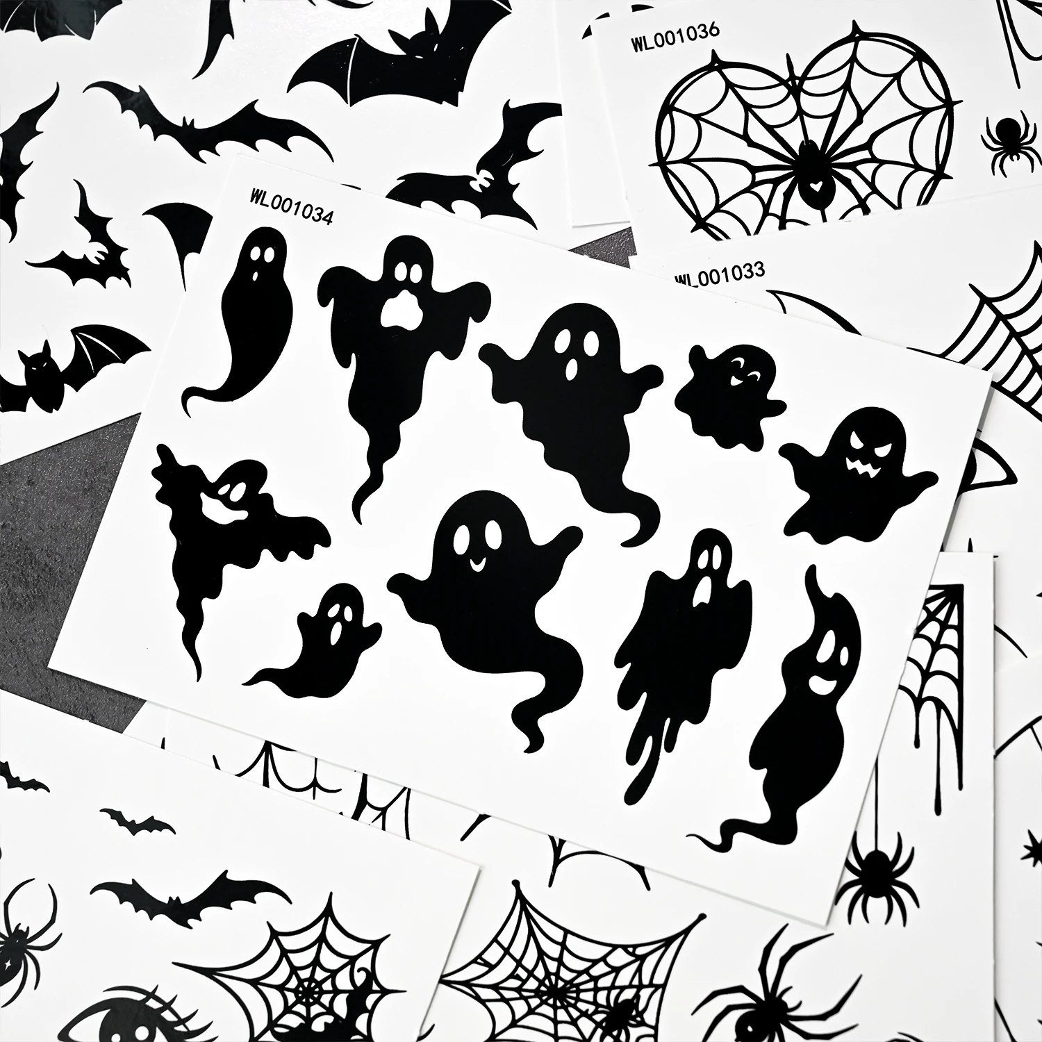 12 Stück Gruselige Halloween-Gesichtstattoos Spinnennetz Fledermaus Skelett Aufkleber Wasserdicht Glitzer Temporäres Tattoo Halloween Cosplay Party * – Detail 8