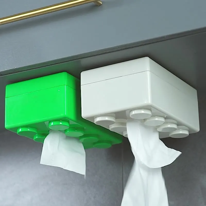 Creative Building Blocks with Spring Tissue Box Wall-mounted Perforation-free Paper Holder Bathroom Face Towel Box Organizer