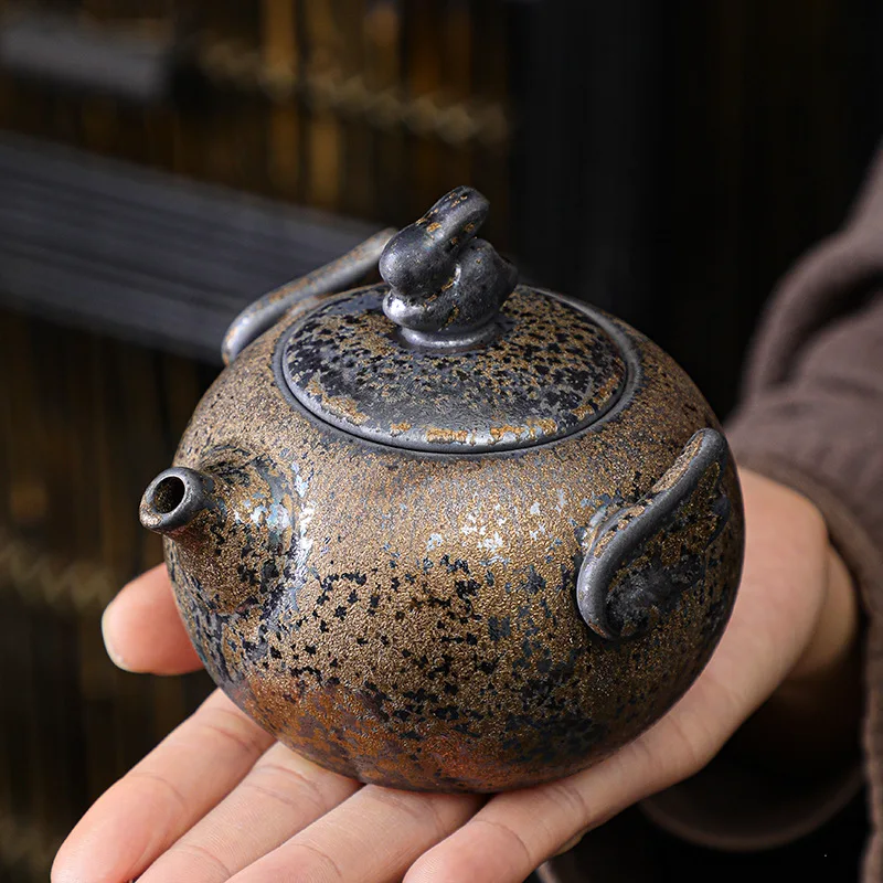 Rust Glazed Tea Pot Ceramic Kung Fu Tea Set Pot Vintage Rough Pottery Yixing Teapots Infuser Teapot Clay Coffeeware Teaware Puer