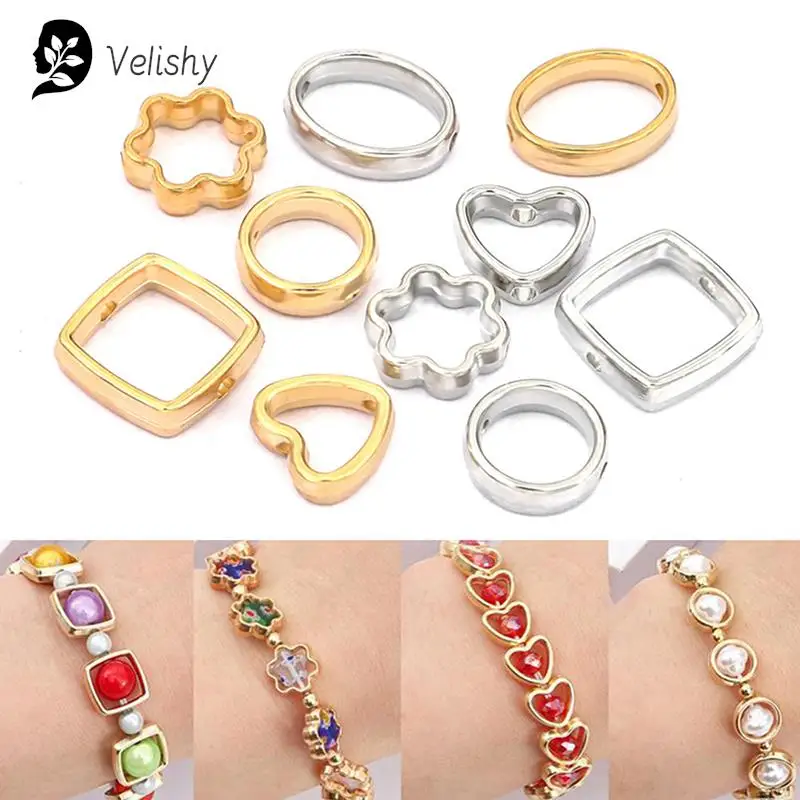 

50pcs Love Heart Two Hole CCB Beads Frame Spacer Beads DIY Necklace Bracelet Connectors Pendants Jewelry Making Accessories