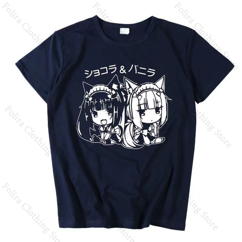 Game Nekopara Chocola Vanilla Print T-shirt Kawaii Short Sleeve Tops Summer Tee Cotton T Shirt Daily Summer Clothes