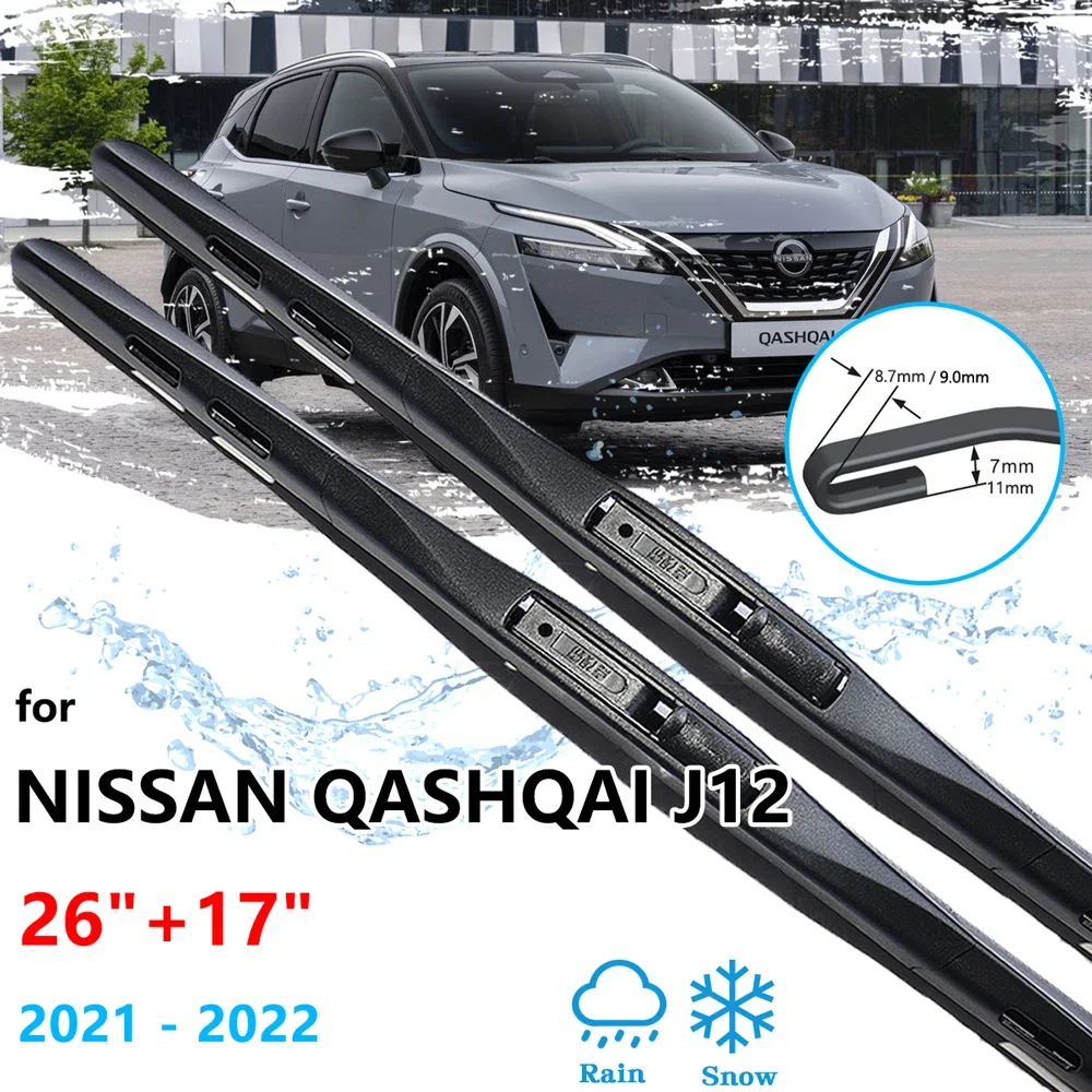 

For Nissan Qashqai J12 MK3 2021 2022 Front Winter Wiper Blades Window Brushes Washers Boneless Frameless Rubber Car Accessories