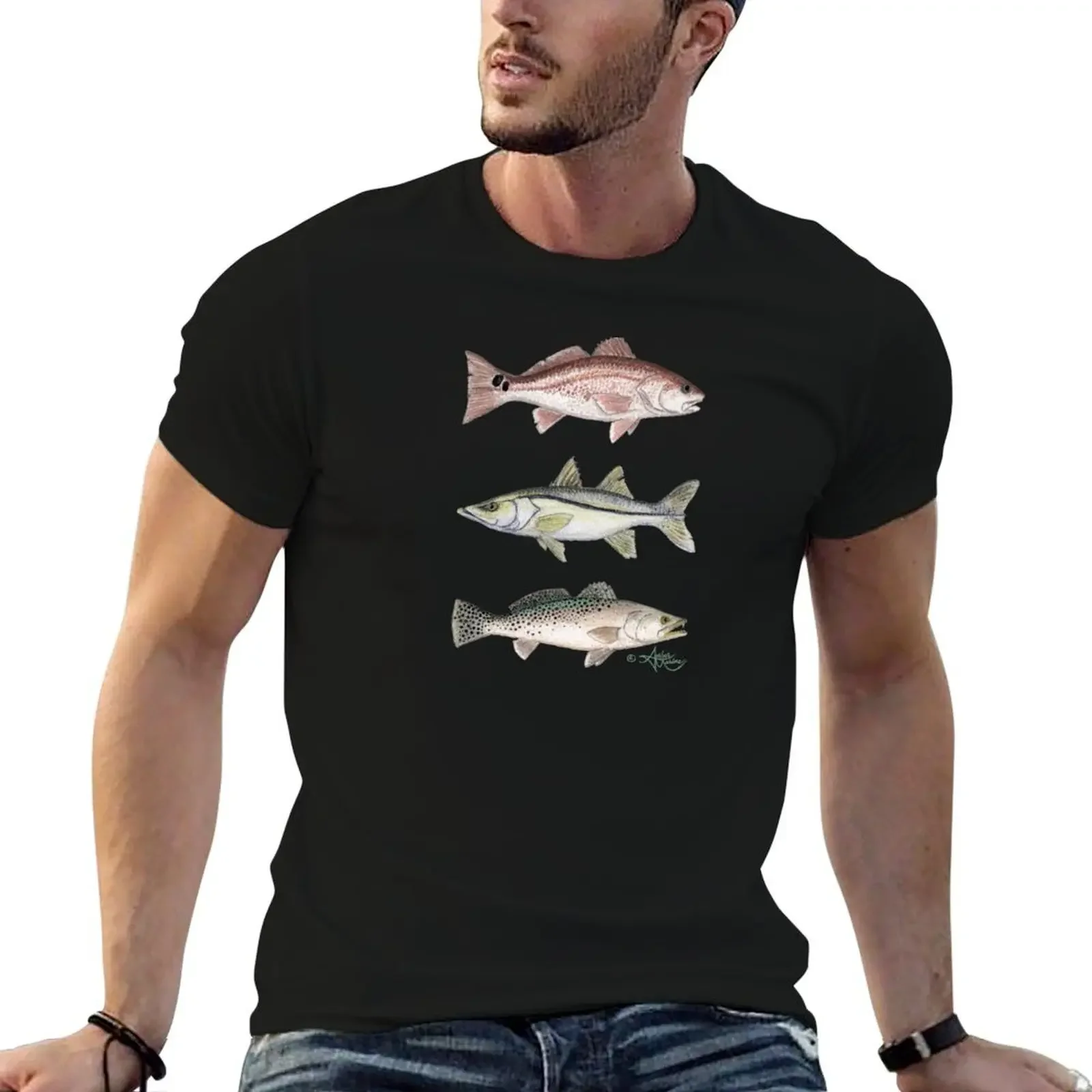 

Inshore Slam by Amber Marine ~ watercolor redfish, snook, and trout art,  2013 T-Shirt plus sizes oversized T-shirt men