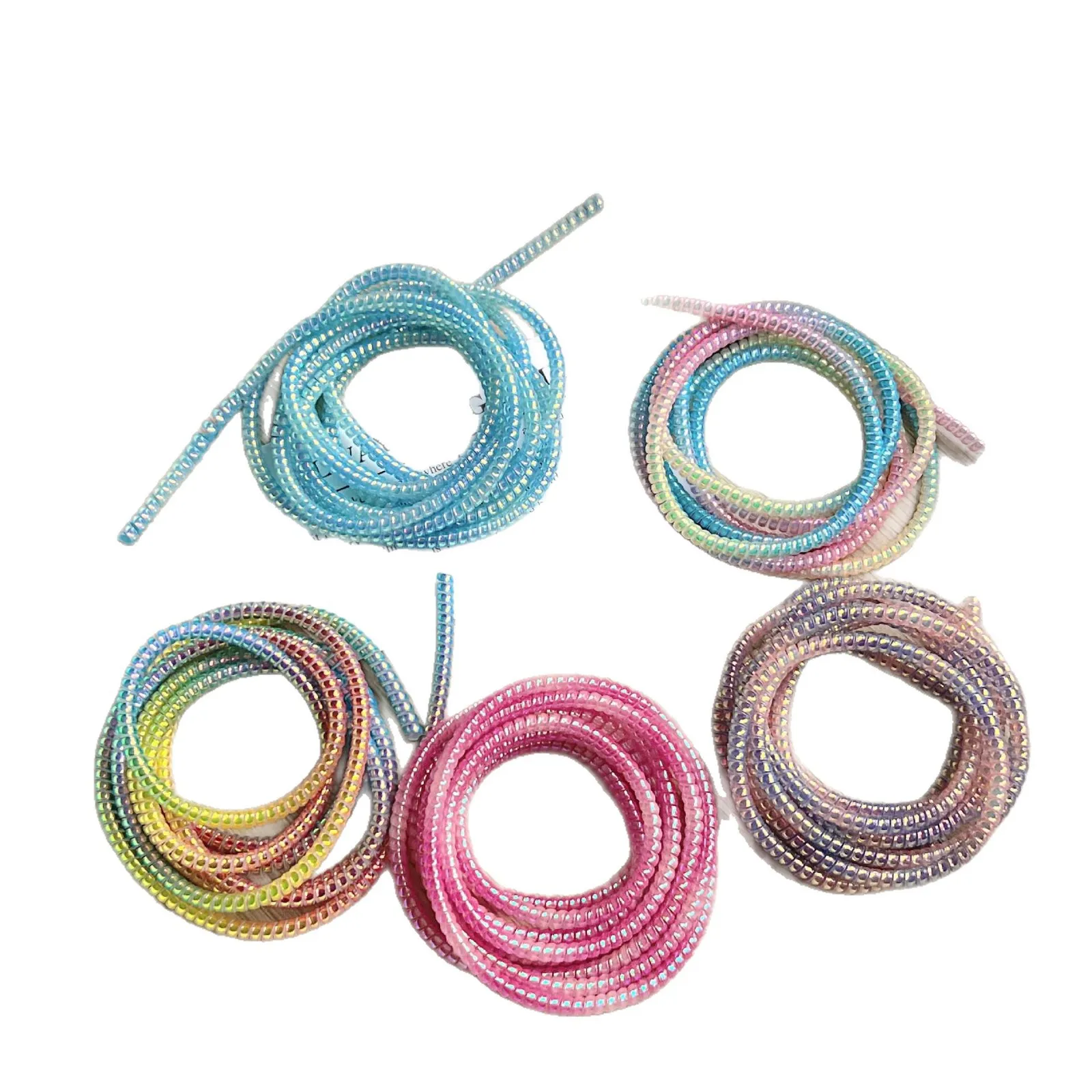1.4m Rainbow Gradient Laser Cable Protective Winding Rope, Anti-break Decorative Cord Cover for Charging Data Cable