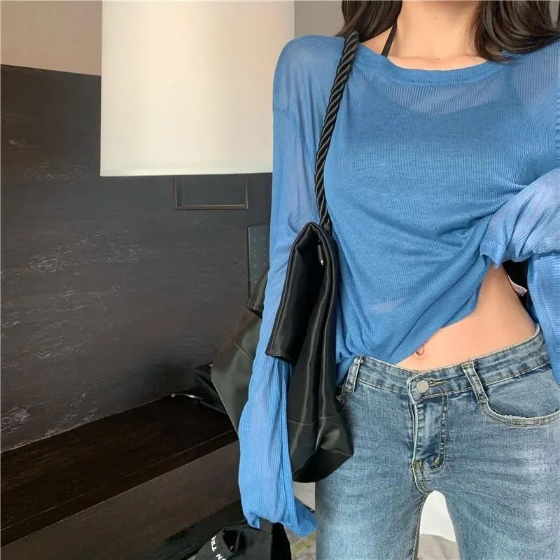 Long Sleeve T Shirt for Women Baggy Tops Woman Causal Korean Popular Clothes Y2k Vintage Cheap Emo Pulovers One Pieces Basic Yk2