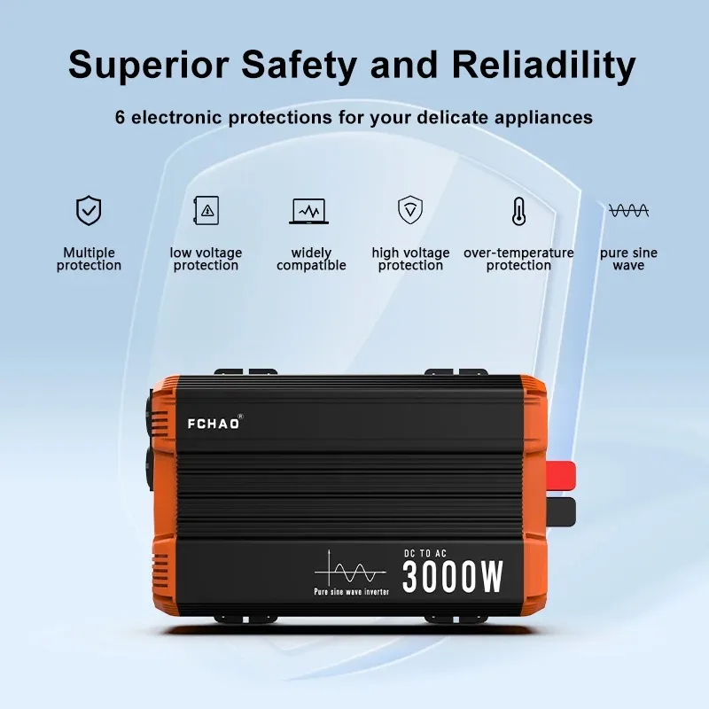 Inverter a Onda Sinusoidale Pura FCHAO 1500W 2000W 2500W 3000W 3500W / Inverter di Potenza 12V 24V per Auto Casa Campeggio Camper
