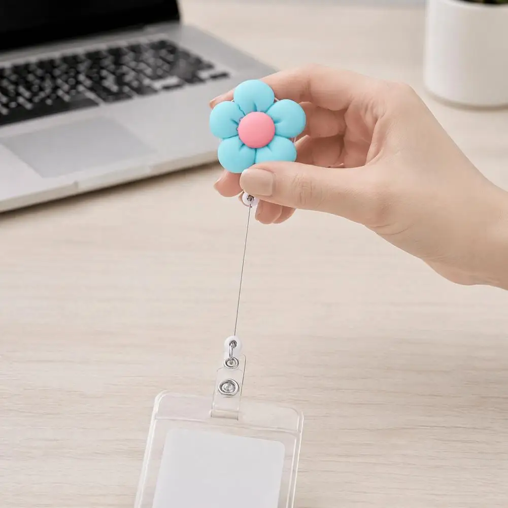 Colorful Floral Badge Accessory Cute Flower Badge Reel Retractable Holder for Nurses Office Workers Students with Metal Keychain