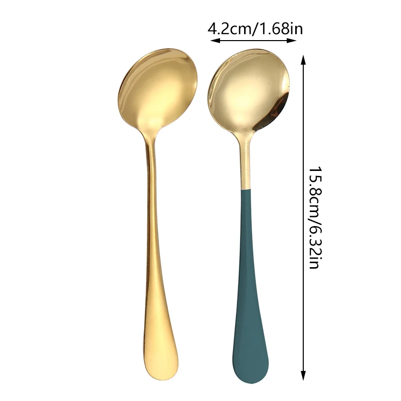 1Pcs Stainless Steel Round Soup Spoons Coffee Stirring Spoon Tableware Dessert Spoon Dishwasher Safe Kitchen Tool