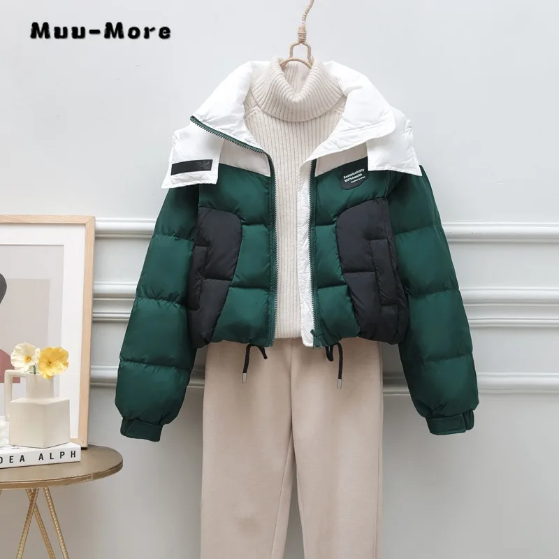 2023 Autumn Winter Casual Retro Style Zipper Parkas Patchwork Jacket For Women Vintage Outerwear Fashion Warm Thick Coat