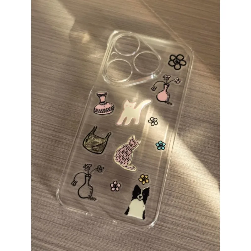 Korean Style Simple Transparent Jelly Stickers Cute Cartoon Small Animal Pet Flower Design Mobile Phone Case Diy