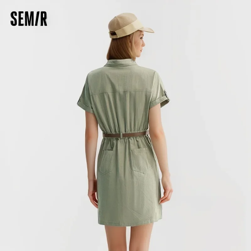 Semir Dress Women Cotton Waisted Work Dress Vintage New Casual Wind Lapel Neck