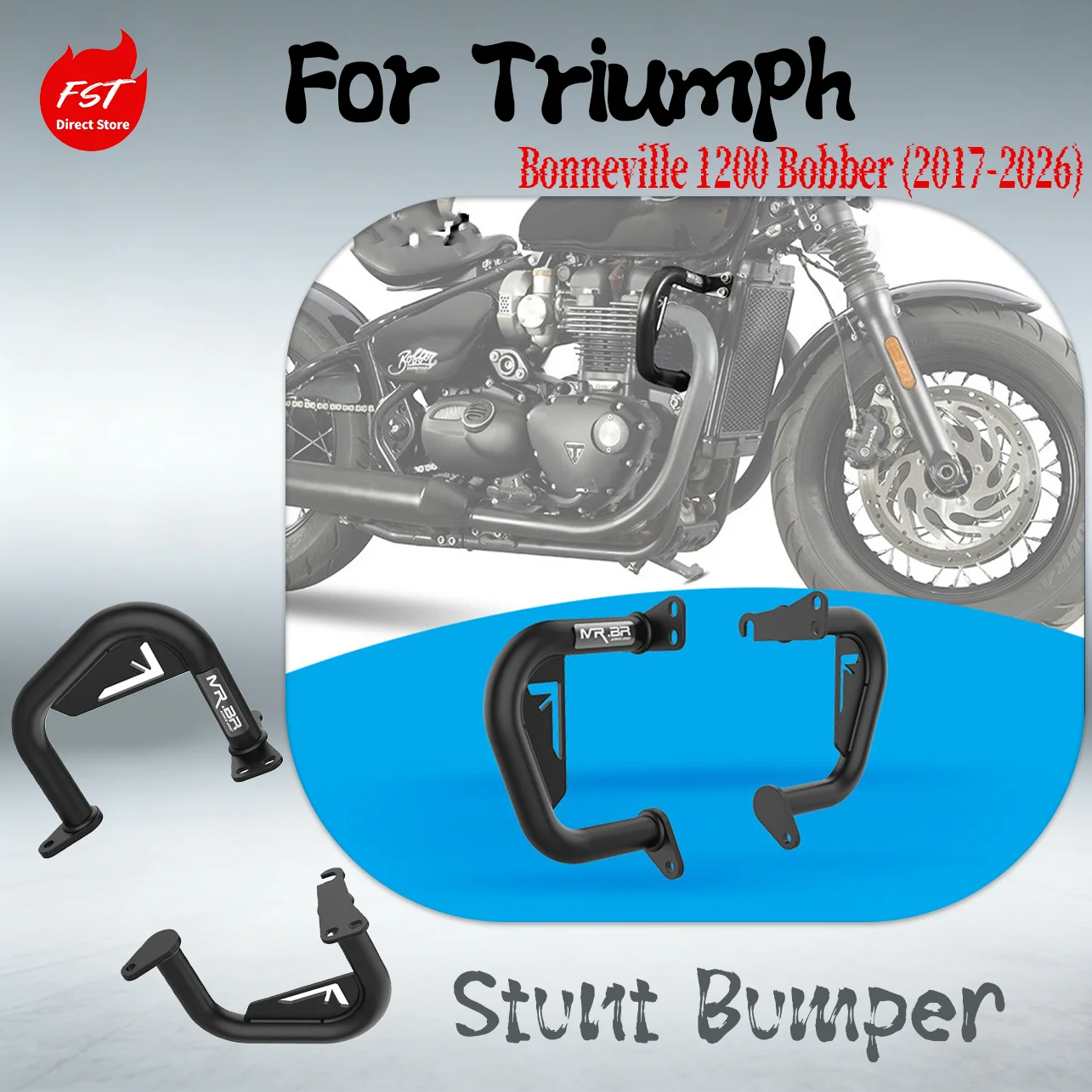 

Защитные дуги (краш-бары) для двигателя Triumph Bonneville 1200 Bobber (2017-2026), противоударный бампер с салазками