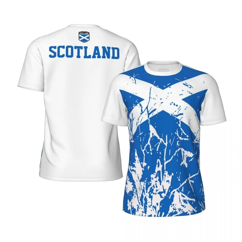 Camiseta gráfica de futebol com bandeira da Escócia, emblema nacional dos homens, camiseta esportiva impressa em 3D, corrida, bicicleta, futebol, tênis, fitness
