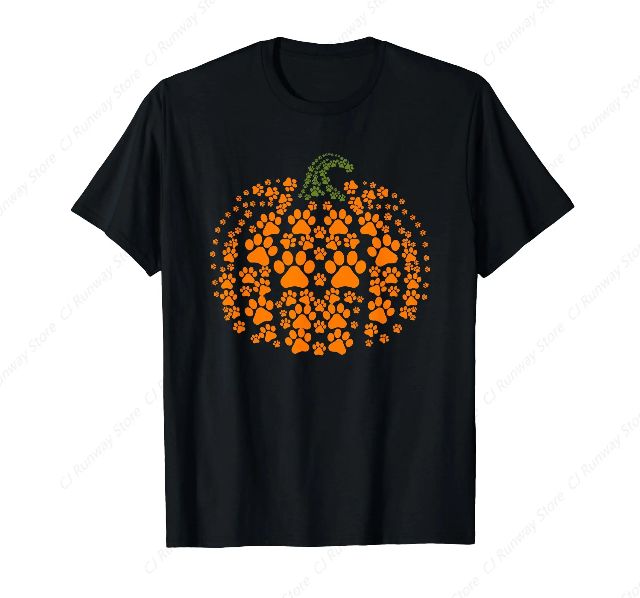 Pumpkin Dog Cat Paw Print Halloween Pet Lover T-Shirt Ropa Hombre Roupas Masculinas Camisetas