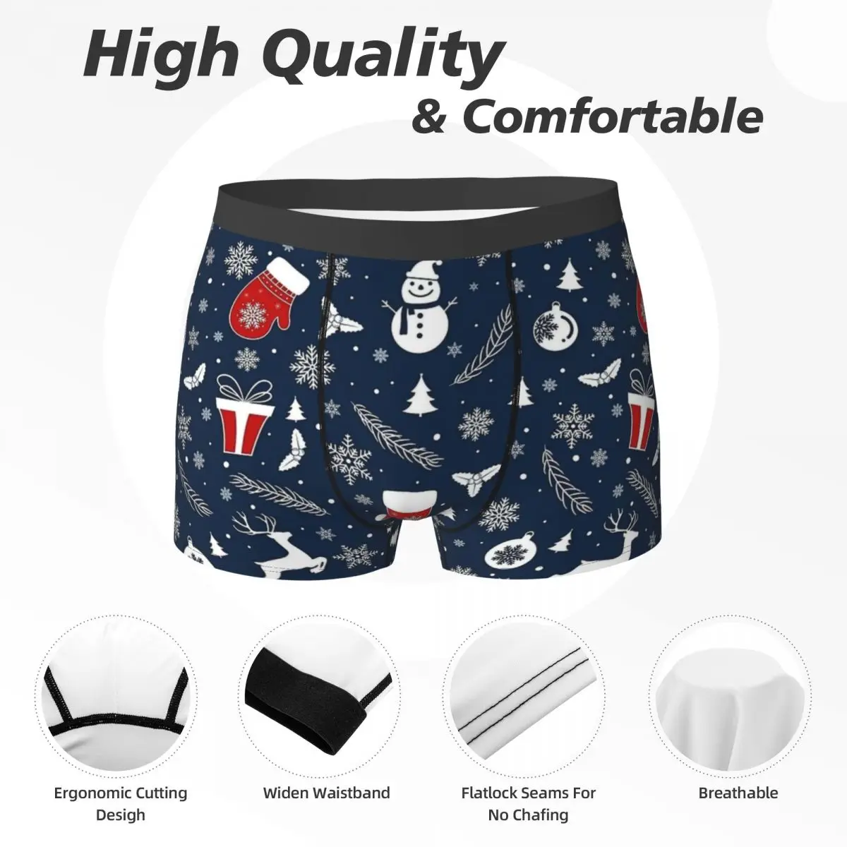 Flocos de neve natal azul roupa interior sexy calcinha impressa boxer breve bolsa masculina plus size tronco