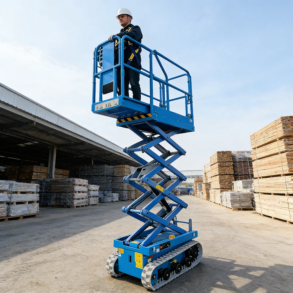 Crawler Scissor Lift Table Tracked Aerial Platform Self Propelled 14m Automatic Heavy Duty Rough Terrain Stable Lifting