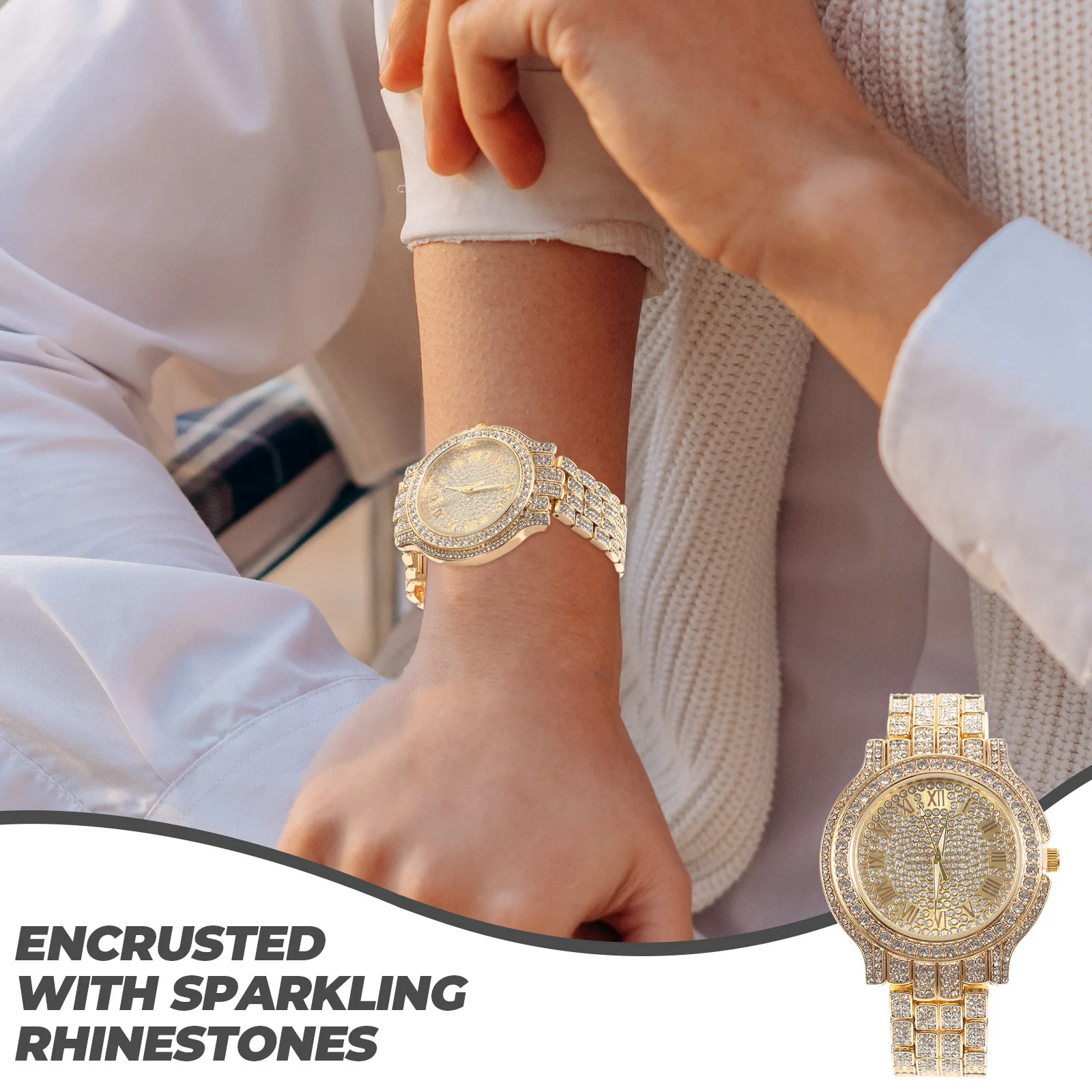 

Rhinestone Ladies Watch Sparkling Roman Numeral Quartz Timepiece for Women Elegant Wristwatch with High Grade Movement