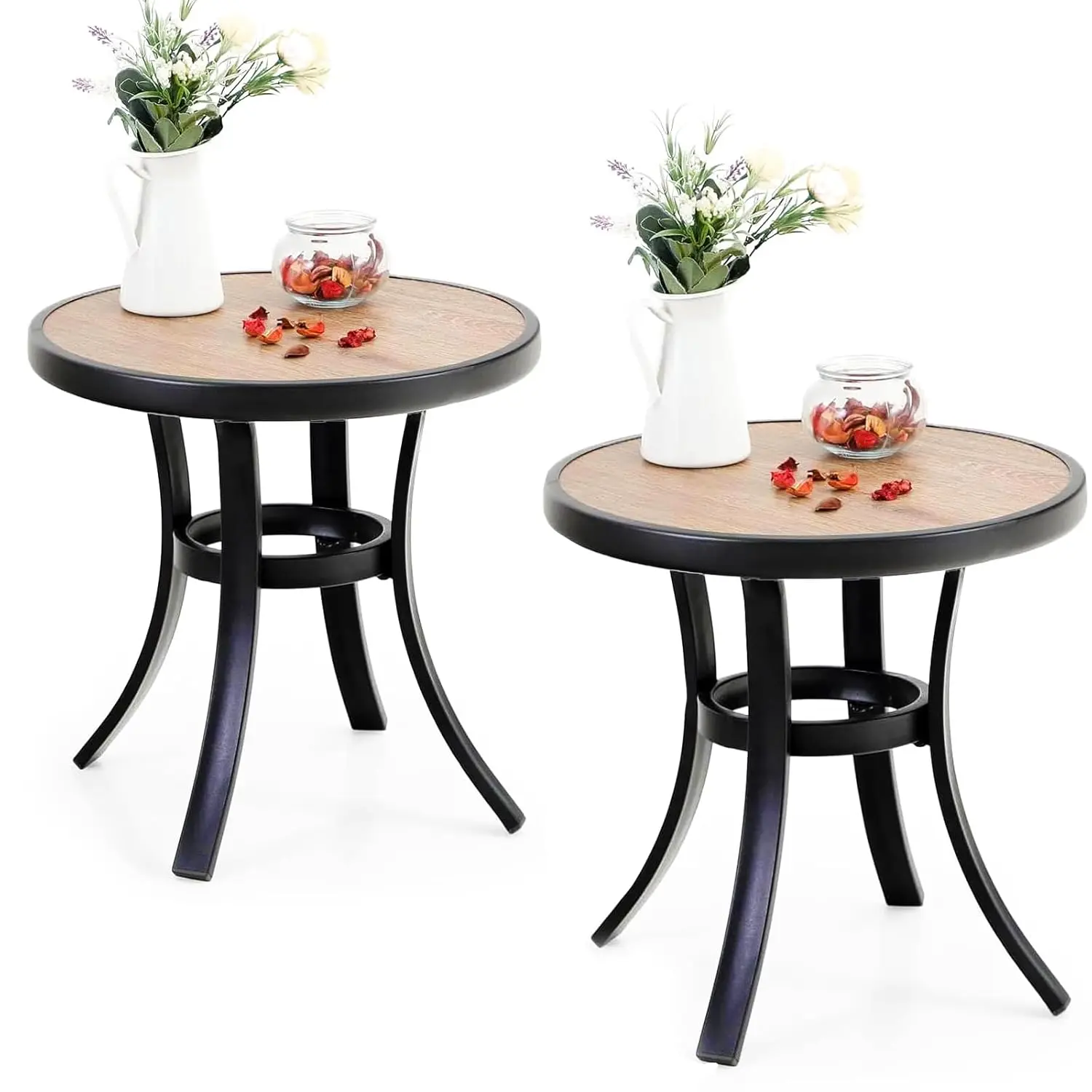 

Комплект из 2 круглых металлических приставных столиков 19 дюймов с деревянной столешницей, всепогодные, для улицы и дома, для патио, террасы, веранды, балкона, на заказ