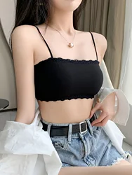 1 Pcs Women Lace Bralette Tube Top Crop Cami No Wire Padded Adjustable Strapless Bra Sexy Comfortable Solid Color Underwear Set
