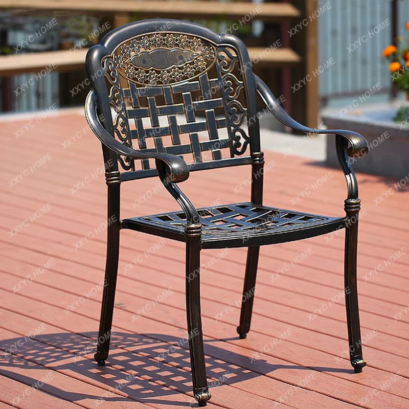 

Cast Aluminum Table and Chair Outdoor Villa Courtyard Balcony Leisure Chair Iron Outdoor Garden Table and Chair Single