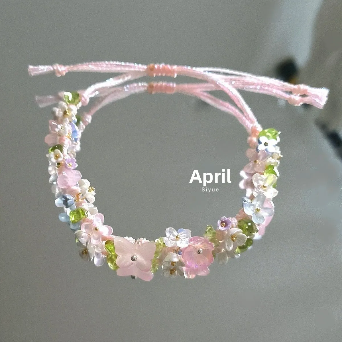Handmade Chinese Style Pink Flower Braided Bracelet Adjustable Lucky Auspicious Blessing Jewelry For Women Girls Daily Wear Gift 3