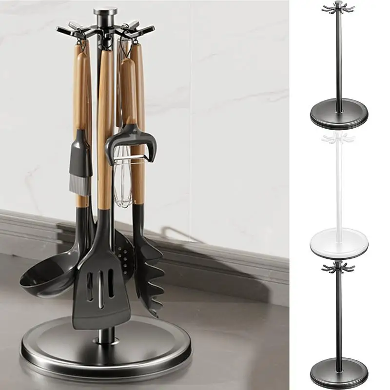 

Kitchen Utensil Stand 360 Degree Rotating Kitchen Flatware Organizer Holder Rotatable Cooking Utensils Holder With 8 Hooks