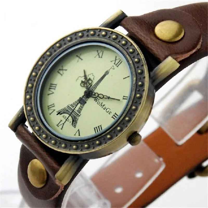 vintage style Sports wristwatch high quality strap leather Retro watches women casual dress orologio  Eiffel Tower retro watch