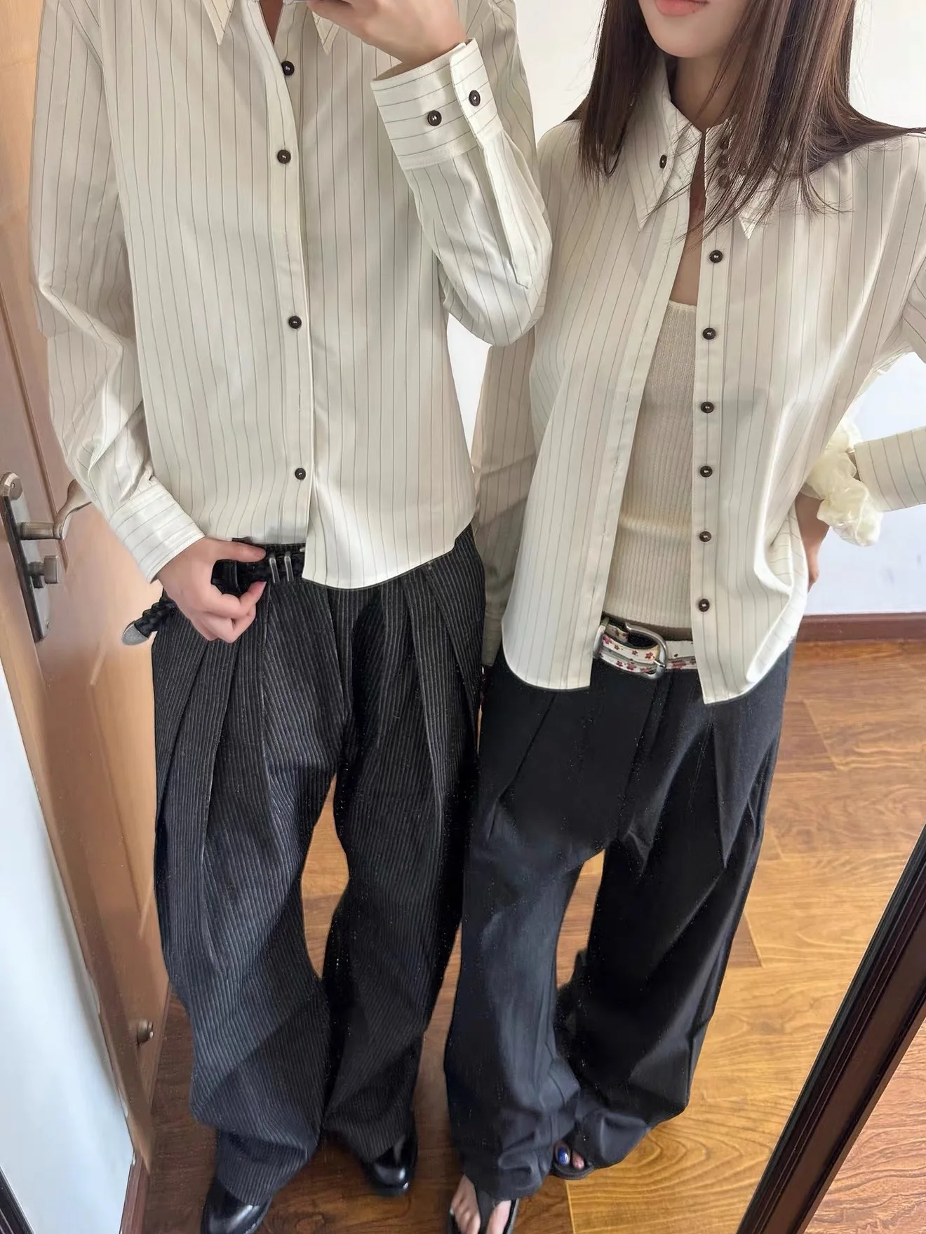 

American Elegant High Collar Stripe Shirt Men Spring Autumn Casual Long Sleeve Sharp Shoulder Commute Fit Youth Popular Loose