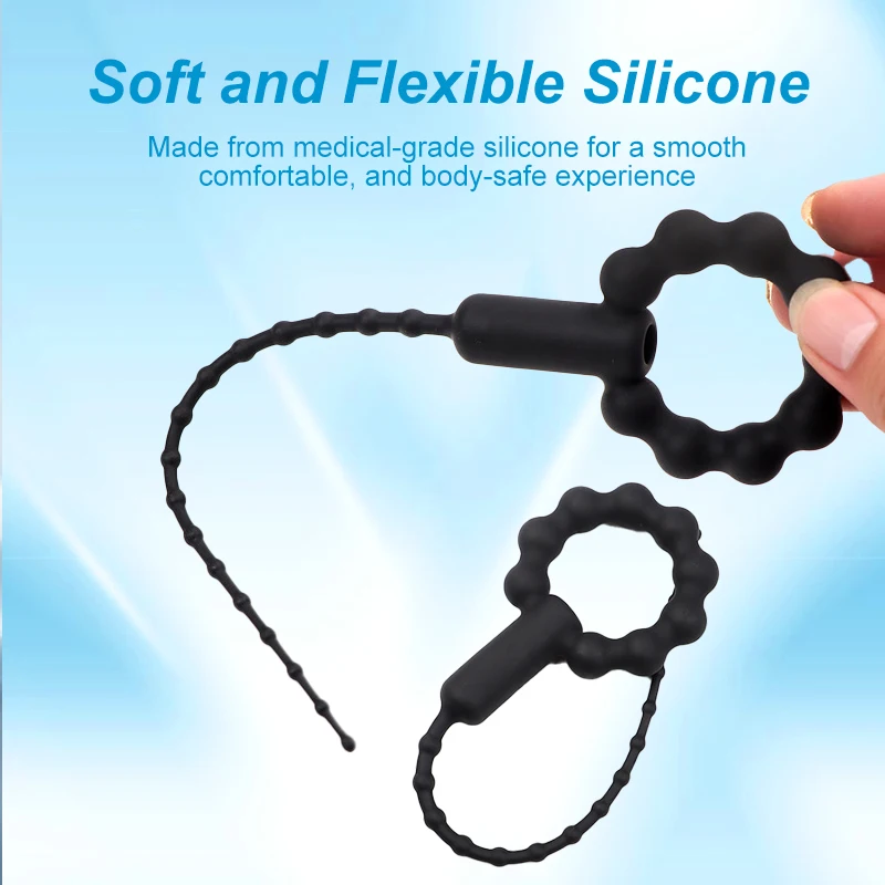 صوت مجرى البول الاهتزازي من السيليكون للتحفيز المكثف، لعبة تدليك البروستاتا الكهربائية، تصميم مطرز ناعم ومرن