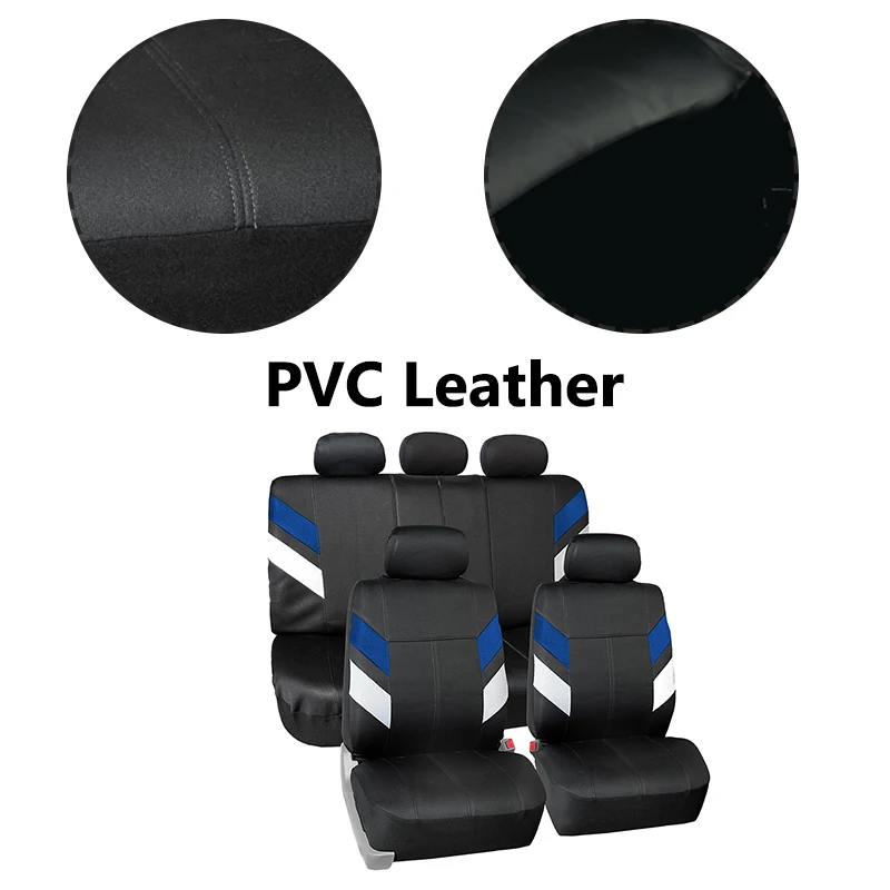 Autoking Covers PVC Leather And Breathable Sandwich Fabric Universal Car Seat Covers With Three Zipper For Most Car Suv Truck