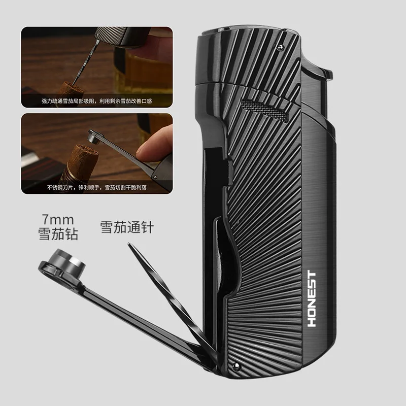 Creative Body Carving Craft Windproof Direct Blue Flame Lighter Moxibustion Cigar Special with Portable Cigar Punching Tool