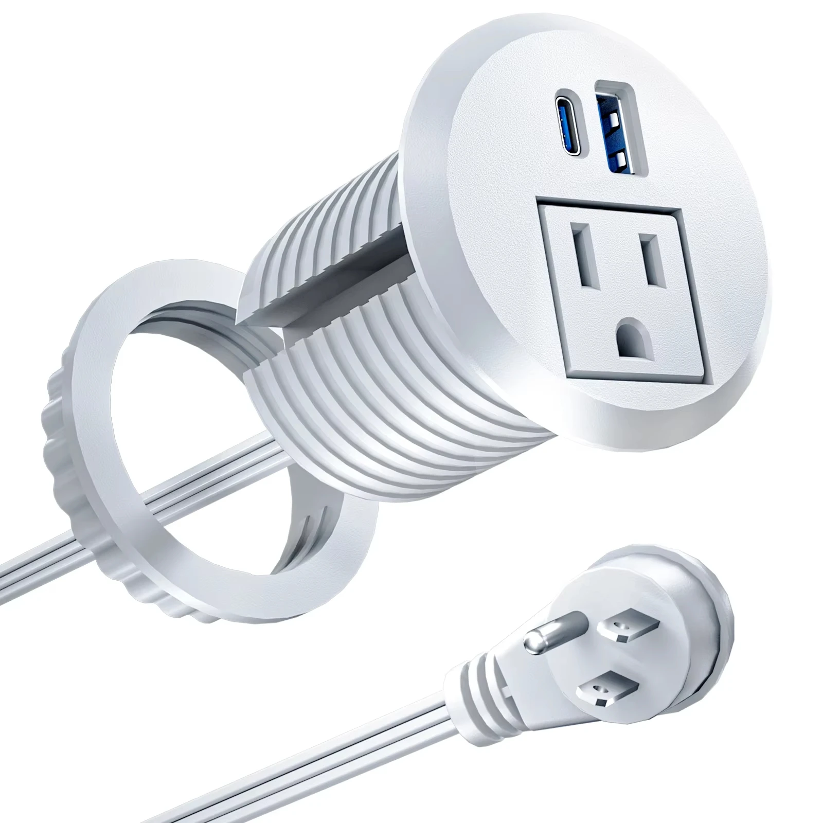 US Plug Recessed Power Grommet with 20W USB C Fast Charging, 2 inch Conference Recessed Outlet, Flush Mount for Desk, Office Tab