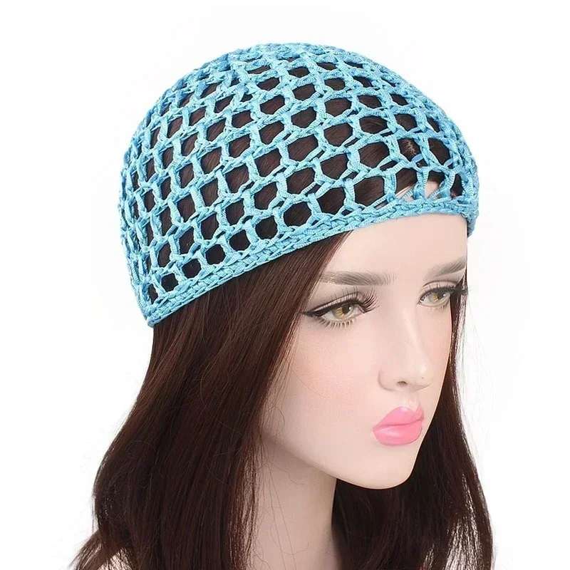 Tampão de malha de Crochet feminino, Snood monocromático, cobertura noturna para dormir, cobertura noturna turbante, gorro casual popular