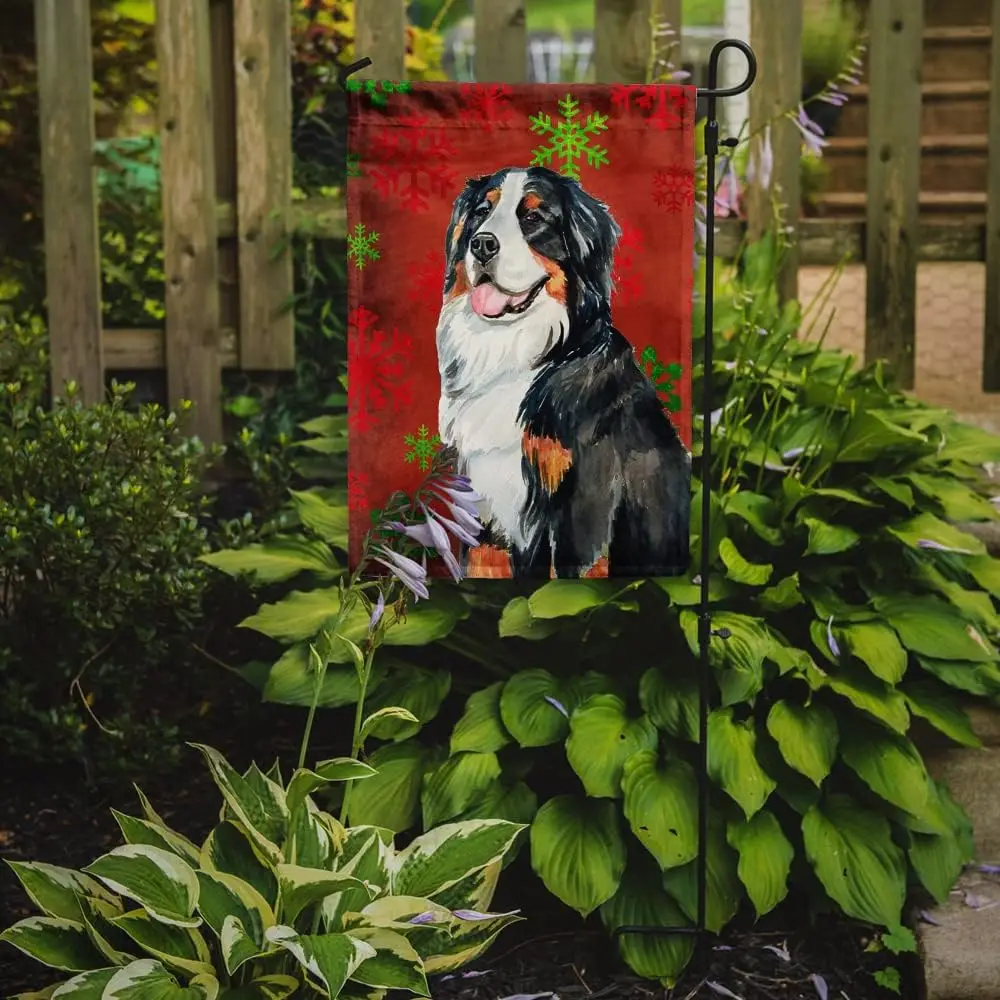 Carolines Treasures LH9334GF Bernese Mountain Dog Red Green Snowflakes Holiday Christmas Garden Flag Mailbox Flag Decorative Yar