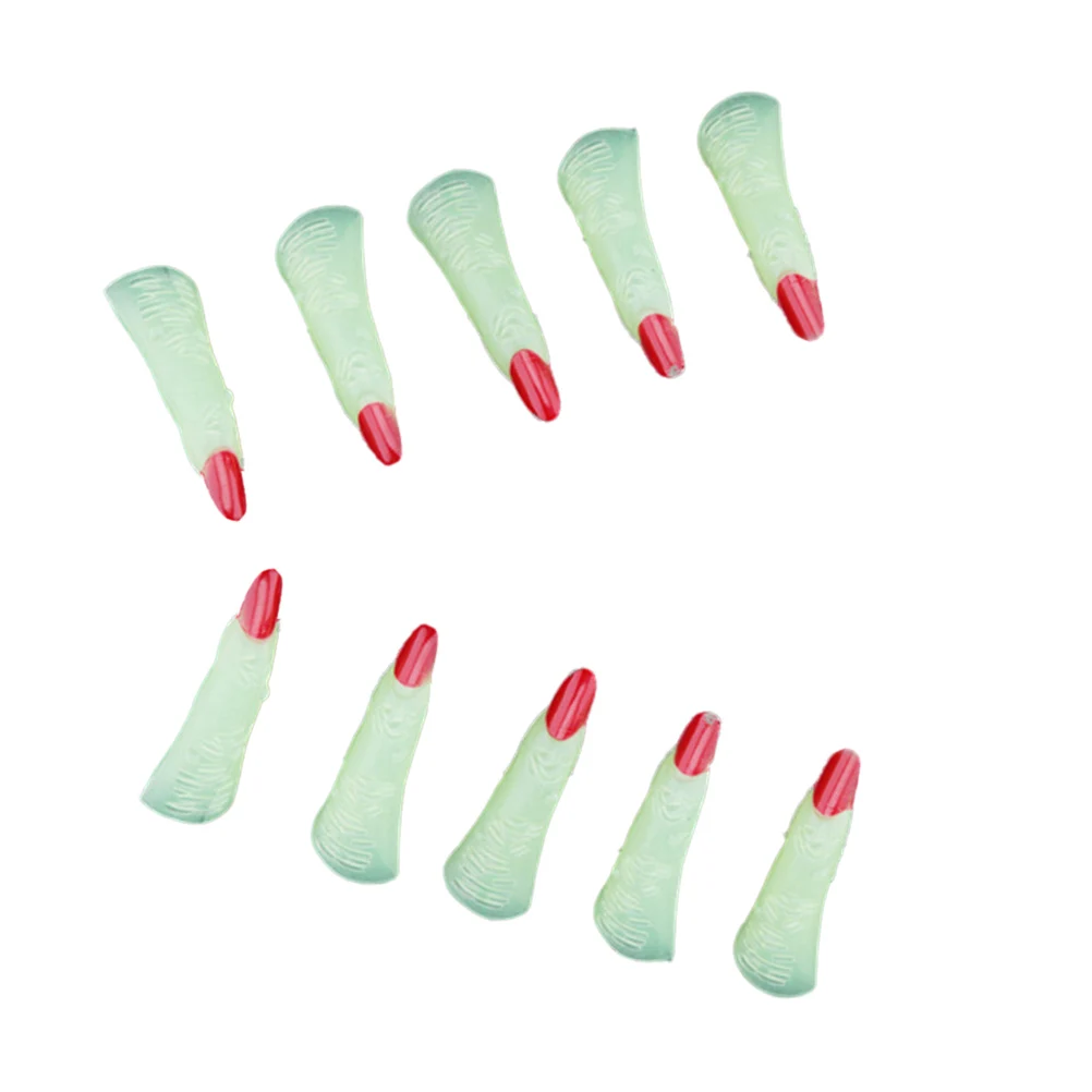 10Pcs Glow Halloween Witch Fingers Fake Nails Luminous Spooky Scary Party Props Costume Accessories Night Glow False Nails