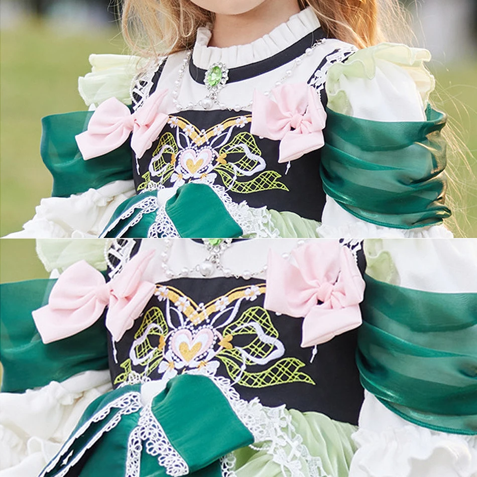 Girls Lolita Layered Dress Kids New Long Sleeved Cute Cartoon Princess Dress Children Deluxe Bow Birthday Party Fantasy Frocks