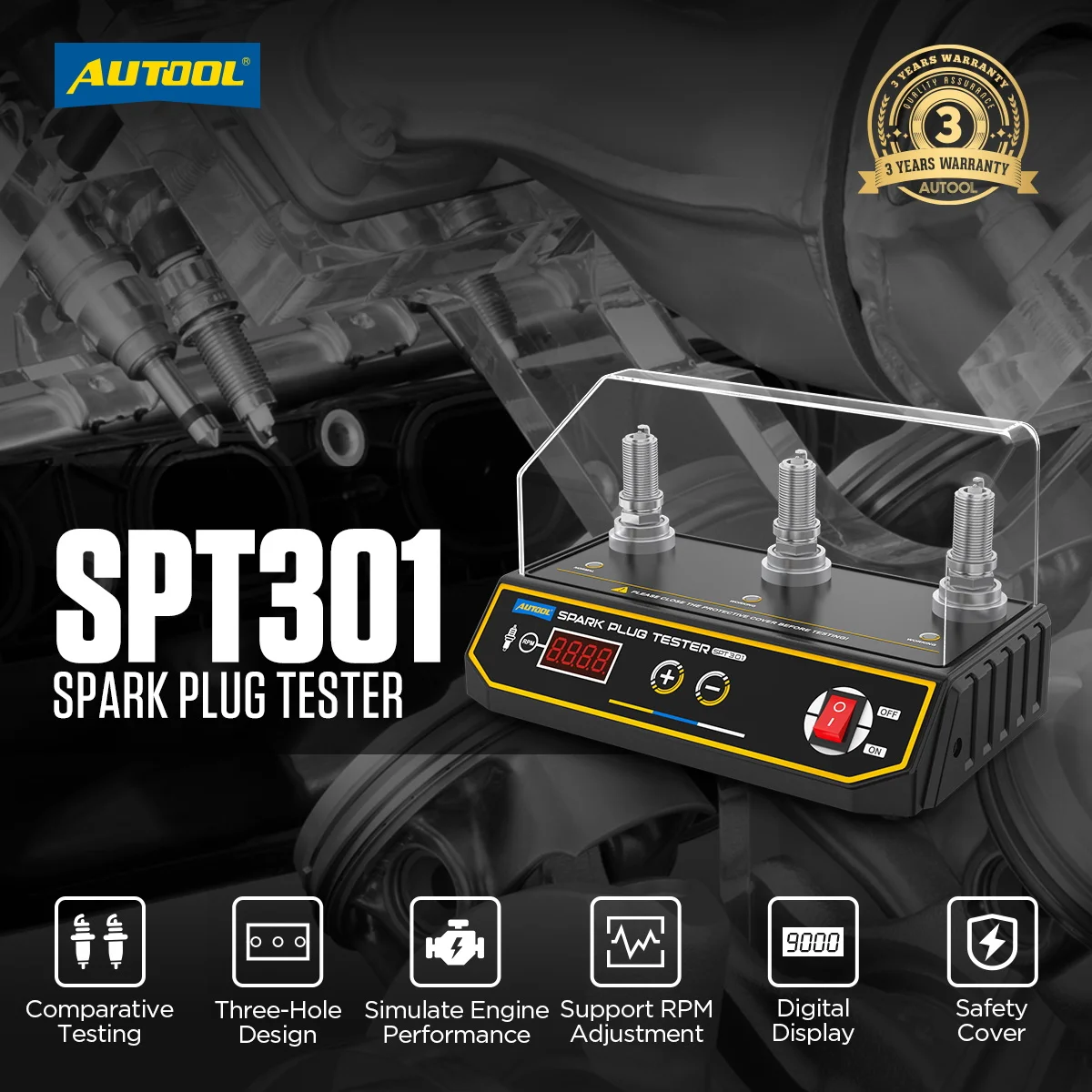 

AUTOOL SPT301 Автомобильный тестер свечей зажигания Тестеры зажигания 220 В 110 В Автомобильный диагностический инструмент 2 отверстия Анализатор свечей зажигания