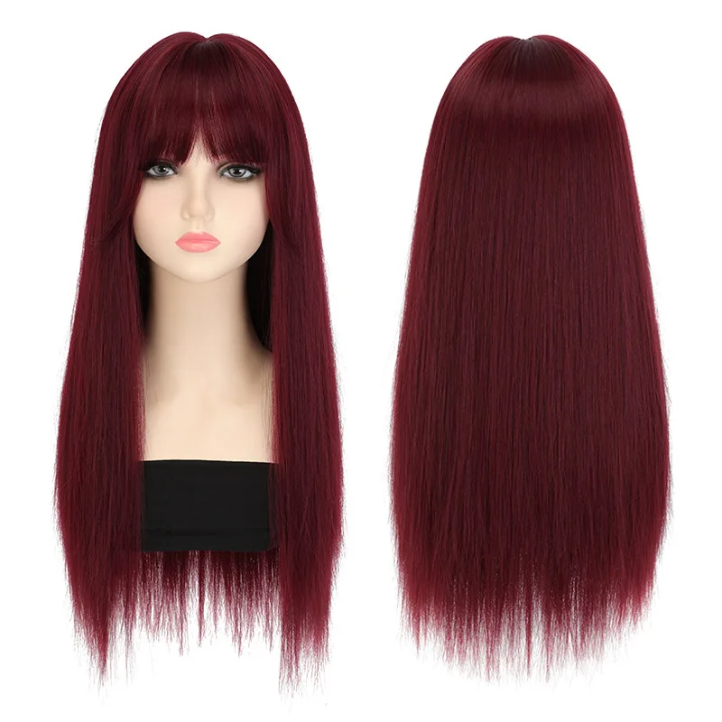 باروكة شعر صناعية سوداء طويلة مستقيمة جديدة للحفلات، أزياء الهالوين التنكرية، الاستخدام اليومي، إكسسوار شعر عالي الحرارة