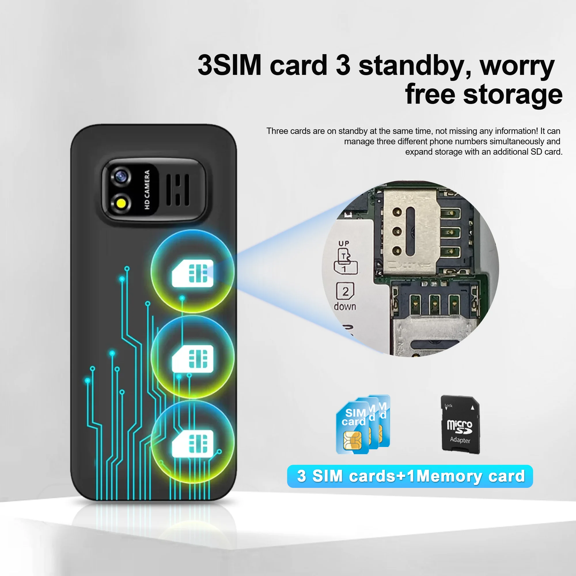 سيرفو BM5310 هاتف محمول صغير 2G GSM ماجيك صوت بلوتوث دعوة القائمة السوداء سرعة الاتصال الهاتفي MP4 راديو FM هاتف محمول صغير 3 سيم الاستعداد #4