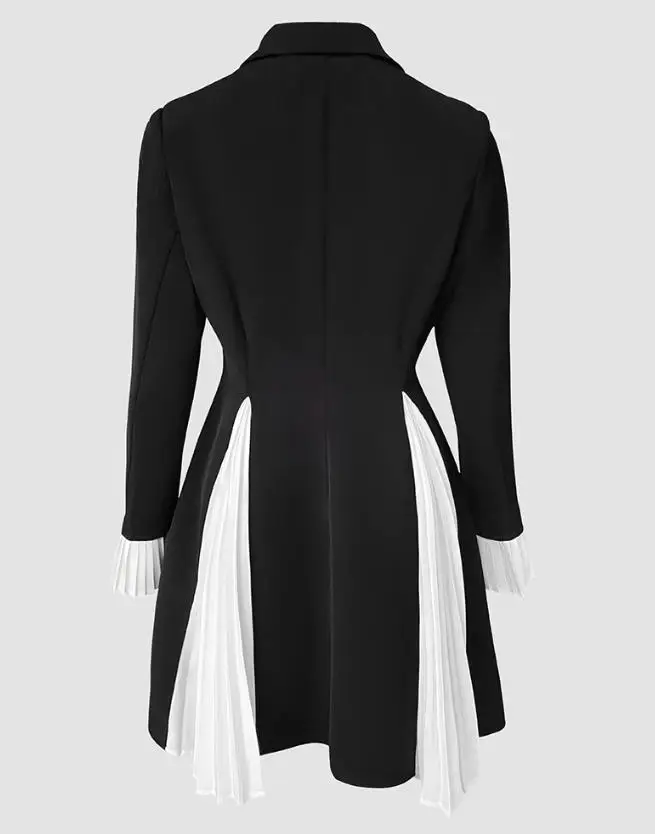 Colorblock – robe Blazer plissée à col cranté, manchette évasée, Double boutonnage, élégante, taille cintrée, ourlet évasé, pour les déplacements